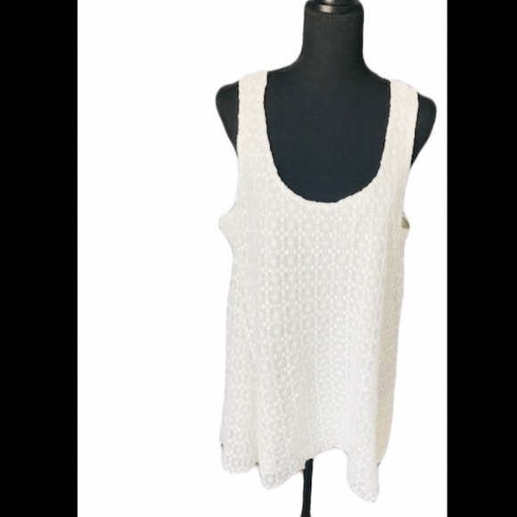 🎀Cable & Gauge XL Embroidered Lace Front White Ladies Sleeveless Top - Picture 3 of 5